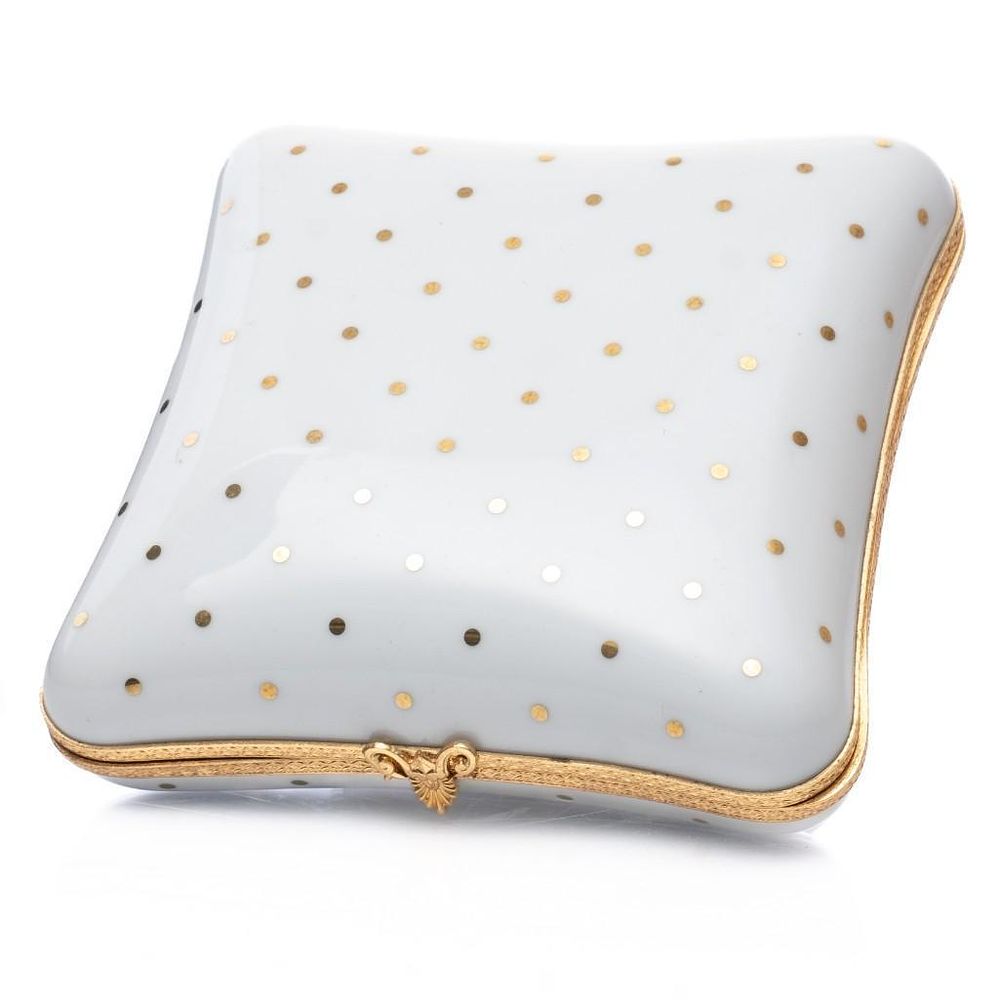Lot 192: Artoria Limoges, Pillow-form Porcelain Box for Caron, French Perfume House