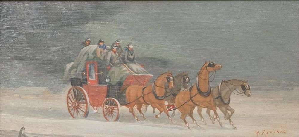 Lot 206: 20th Century, Winter Coaching Scene. Signed W. Rowland, Oil on Board