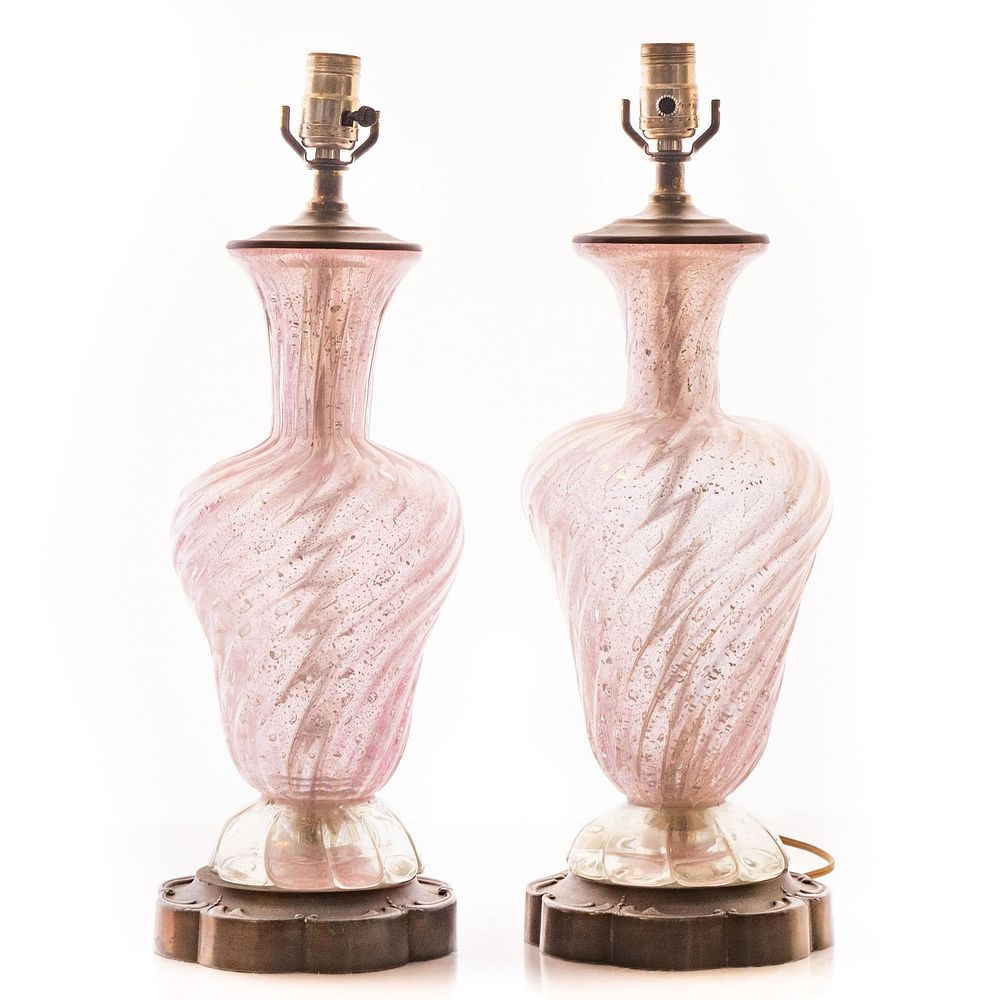 Lot 161: Barovier and Toso(attrib) Pair of Vintage Murano Glass Table Lamps