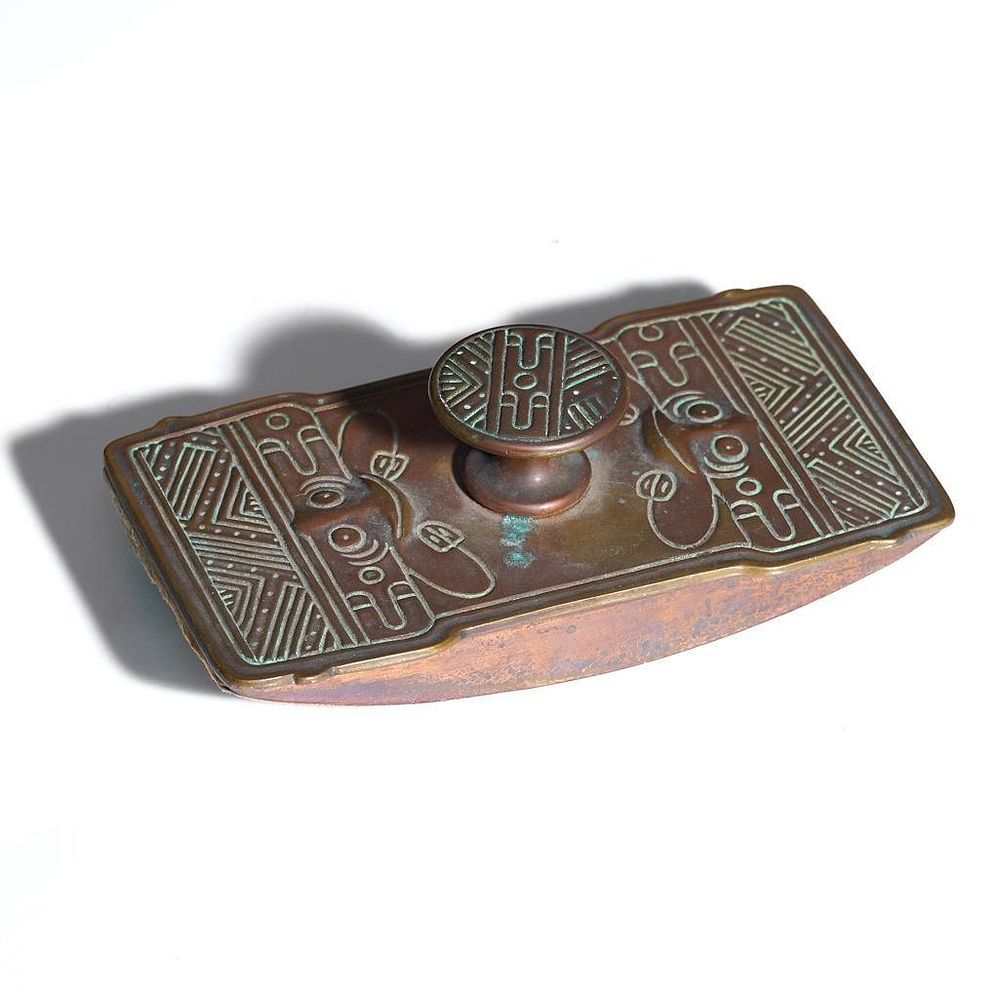 Lot 220: Tiffany Studios, NY. Bronze Rocker Form Letter Blotter in the American Indian Pattern