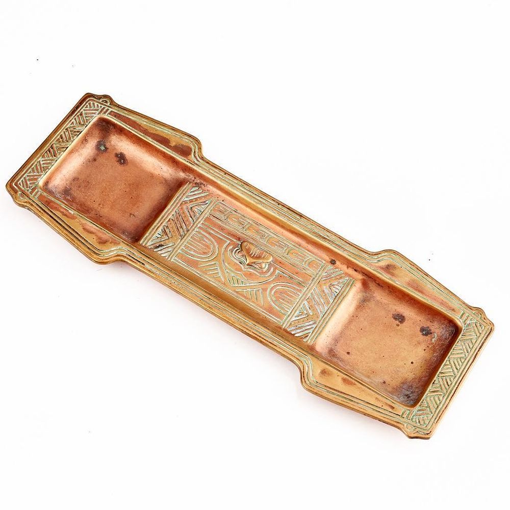 Lot 221: Tiffany Studios, NY. Bronze Pen Tray in the American Indian Pattern