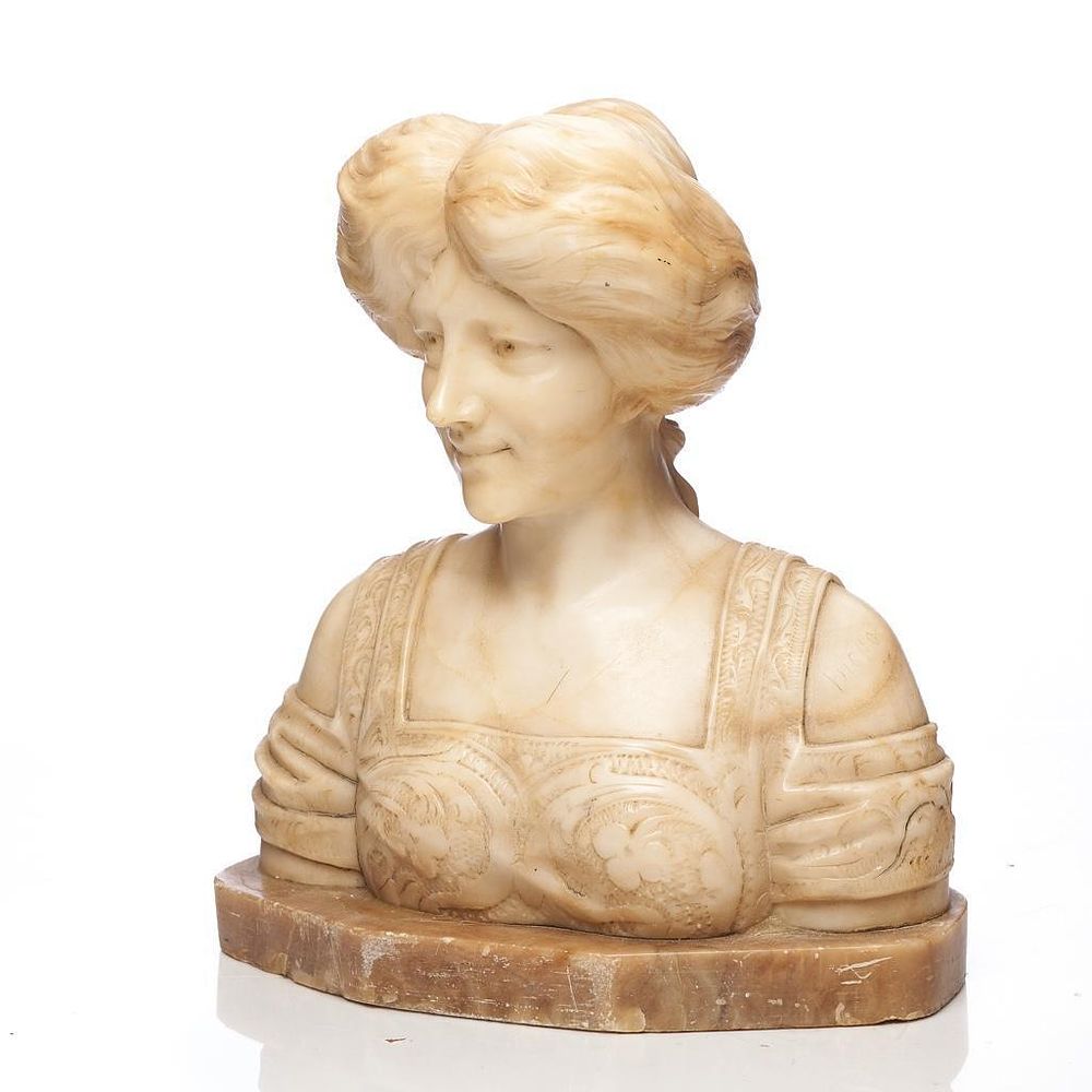 Lot 226: Renaissance Revival Alabaster Bust of a Maiden, circa 1900