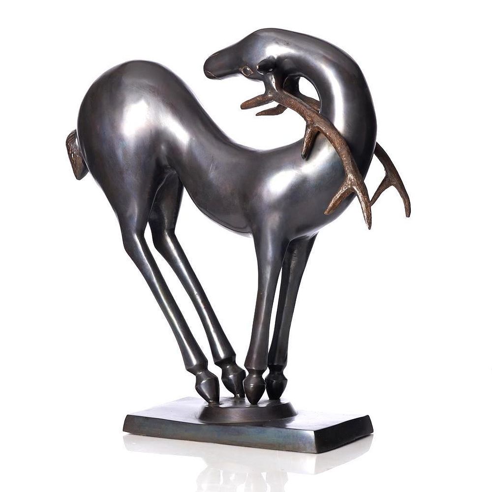 Lot 235: Art Deco-Style Bronze Sculpture of a Stag in the manner of Elie Nadelman/Paul Manship