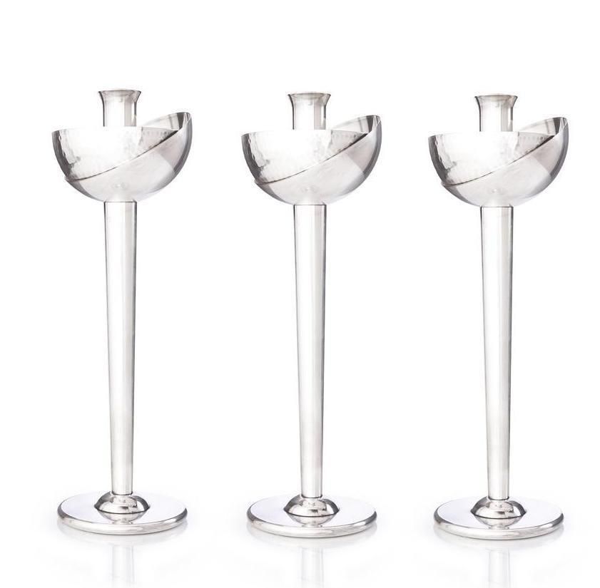 Lot 240: Group of three post-modern Swid Powell/David Palterer Silverplate Candlesticks