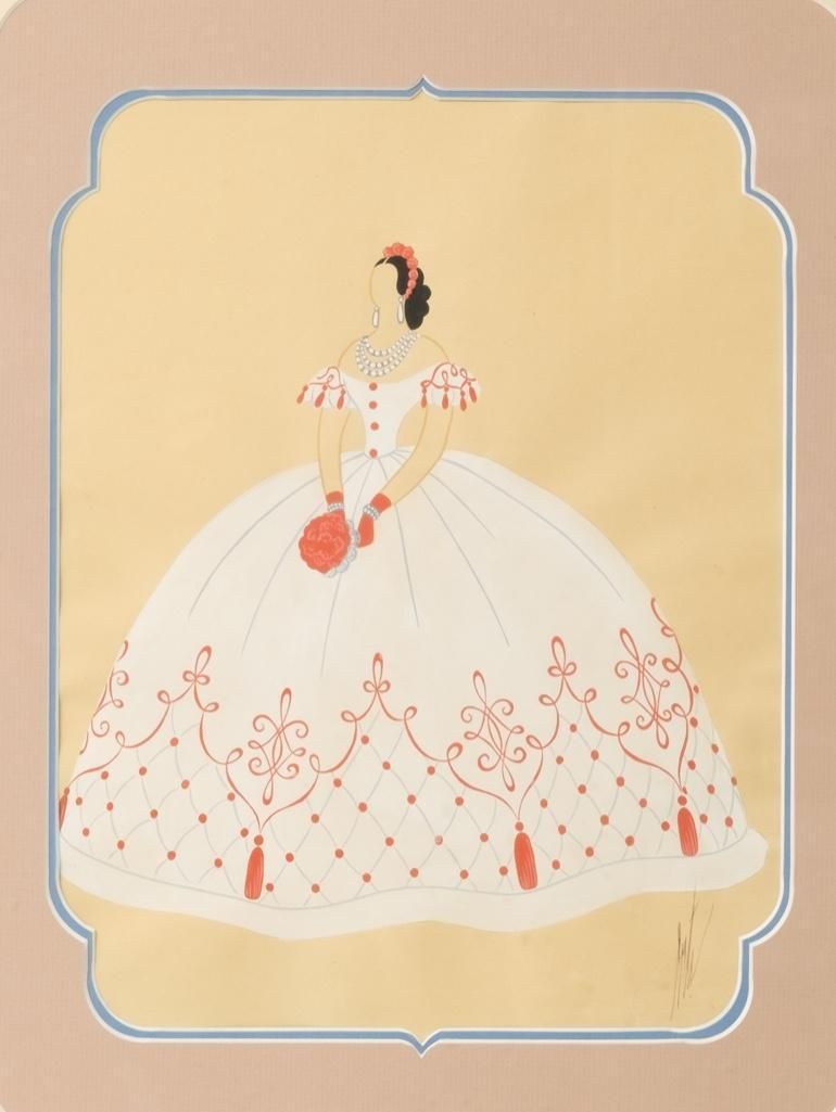 Lot 246: Signed Erte, Costume Design. Gouache on Paper, circa 1930's