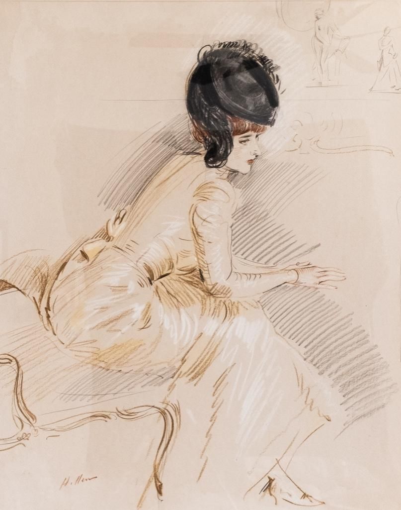 Lot 248: Signed Helleu large 43 x 34 Crayon. Pencil & Ink framed painting circa early 1900's