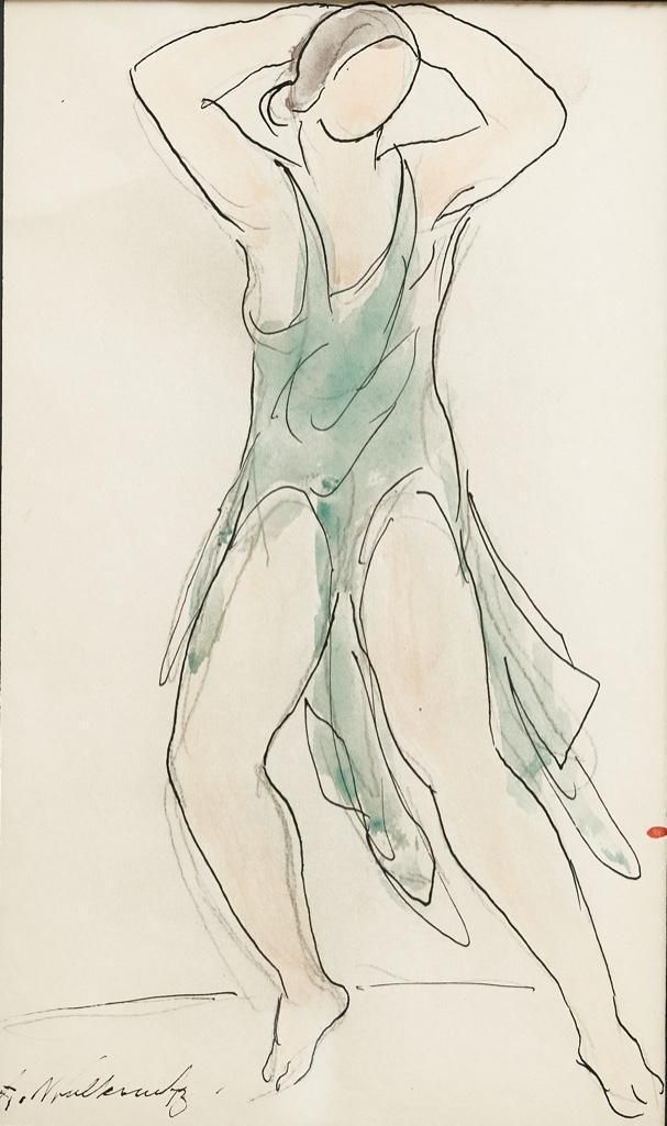 Lot 253: Signed Abraham Walkowitz, 'Study of Isadora Duncan'. Watercolor, Ink & Pencil on Paper