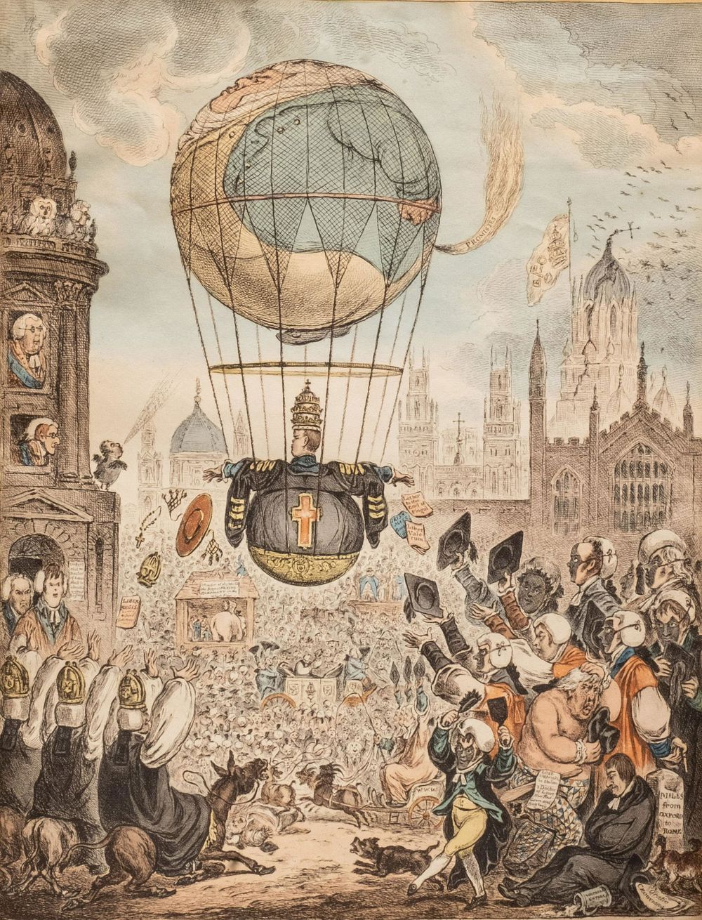 Lot 254: Rare James Gillray Aquatint & Watercolor, 1810