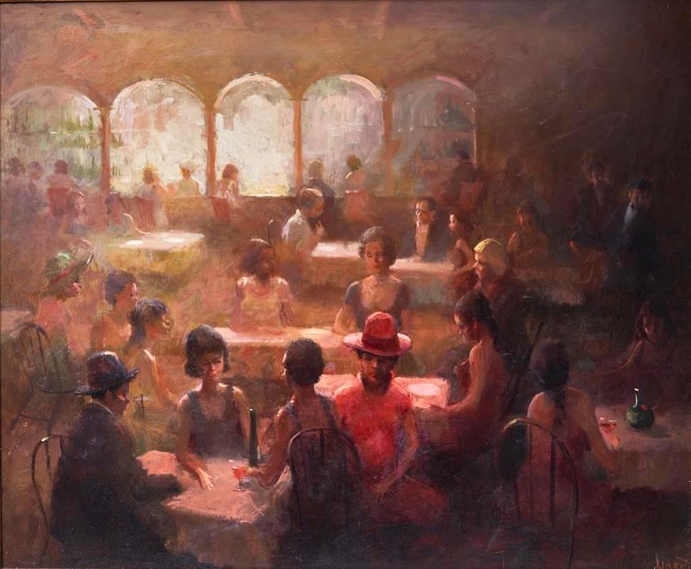 Lot 291: Signed William Harnden, 'Alone in the Crowd'. Mid-20th Century Oil on Panel