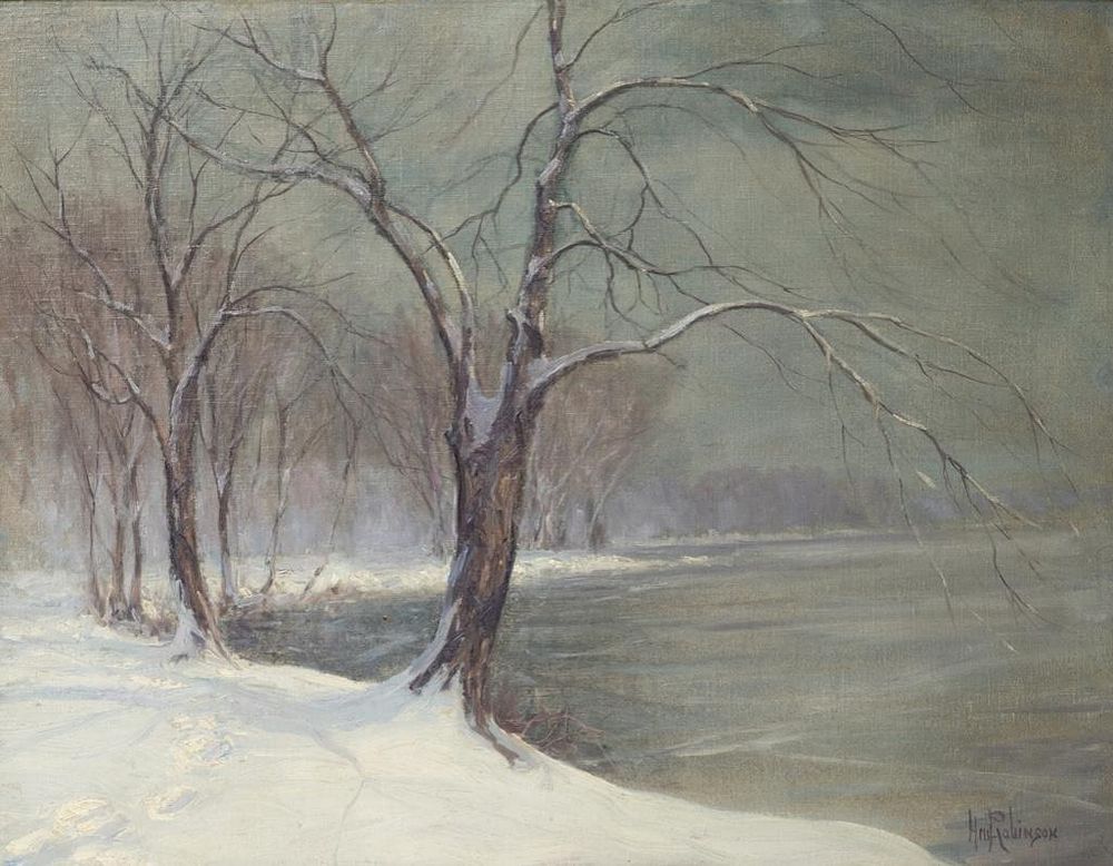 Lot 316: Signed Hal Robinson, 'Winter Landscape'. Oil on Canvas