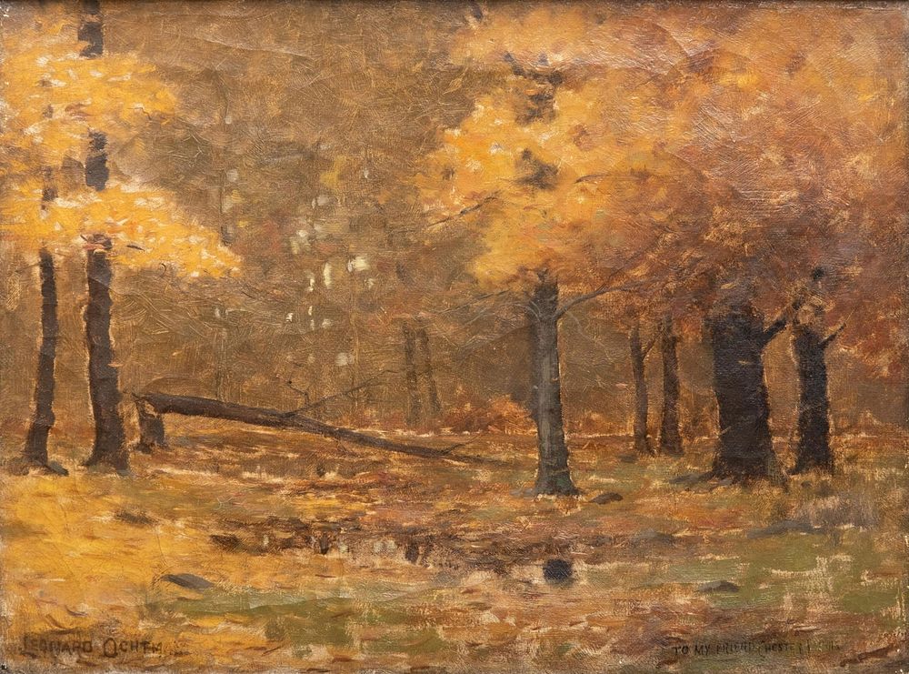 Lot 377: Signed Leonard Ochtman (American, 1854-1935), 'Autumn Landscape'. Oil on Canvas