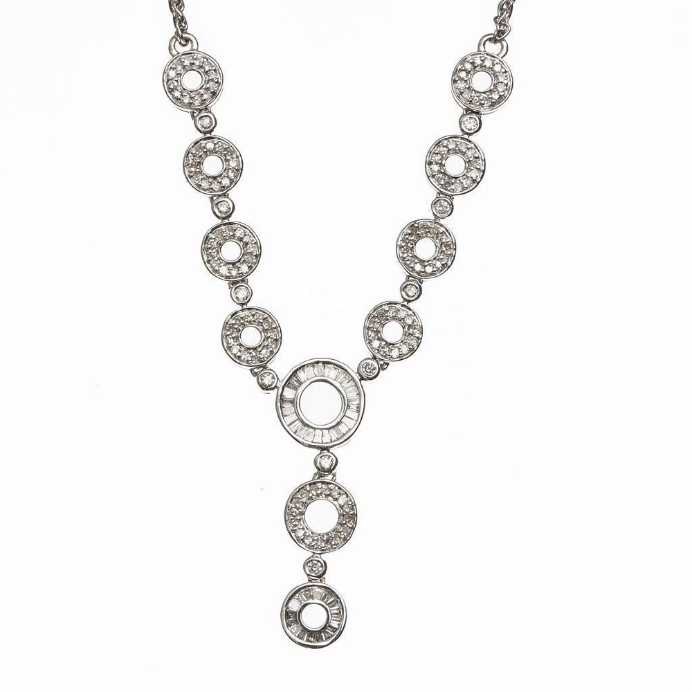 Lot 386: 14K White Gold Diamond Necklace