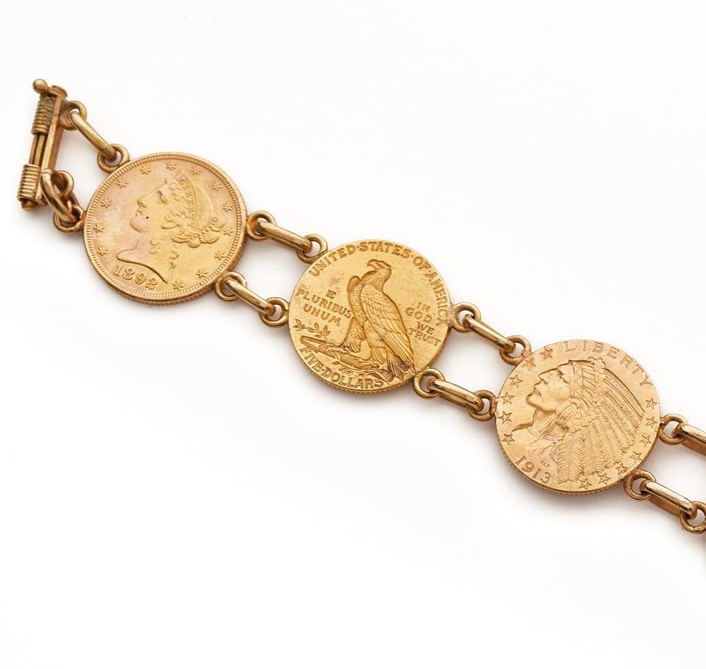 Lot 393: Antique US Gold Coin Bracelet