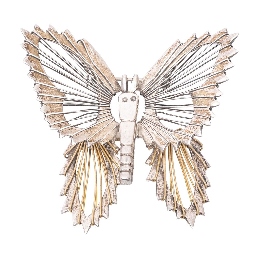 Lot 221: Taxco Sterling Silver gold Butterly Brooch