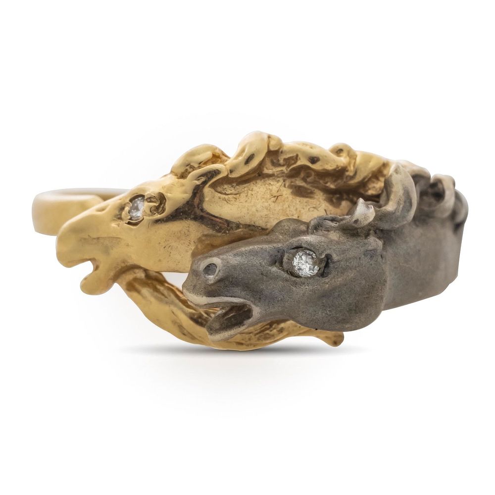 Lot 224: 14K and Diamond Signed Horse Ring similar to carrera