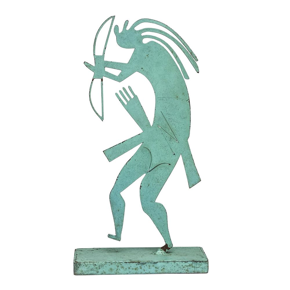 Lot 207: Tall William Hunt Diederich style Metal Cut Sculpture of native American bowman 1930s vintage from