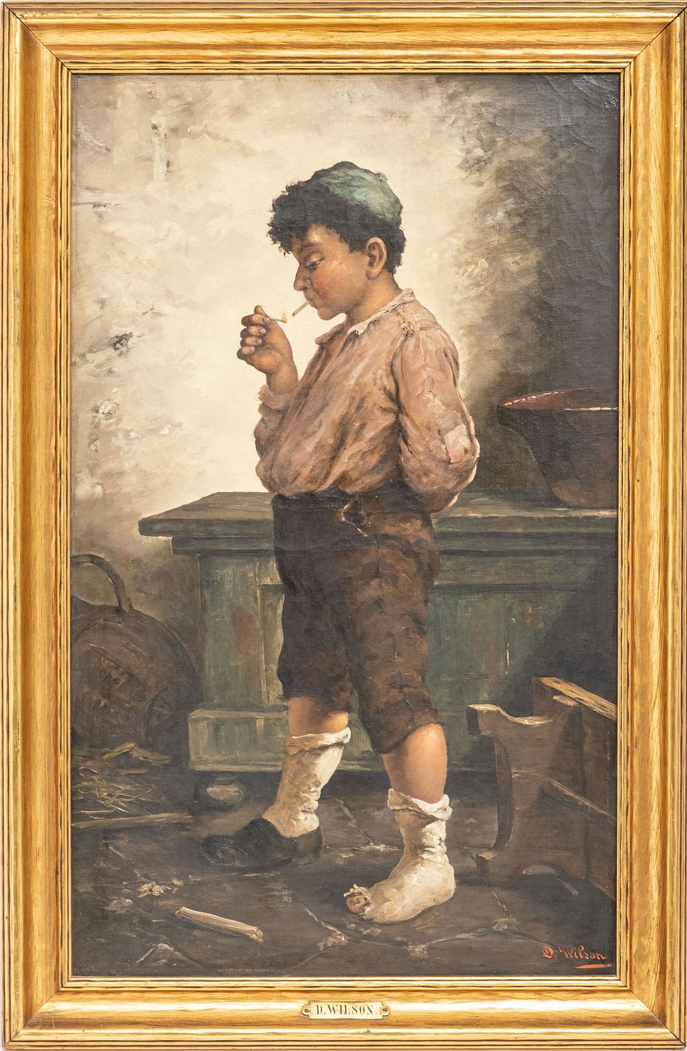 Lot 212: Signed David Wilson Oil on Canvas Painting "first cigarette"