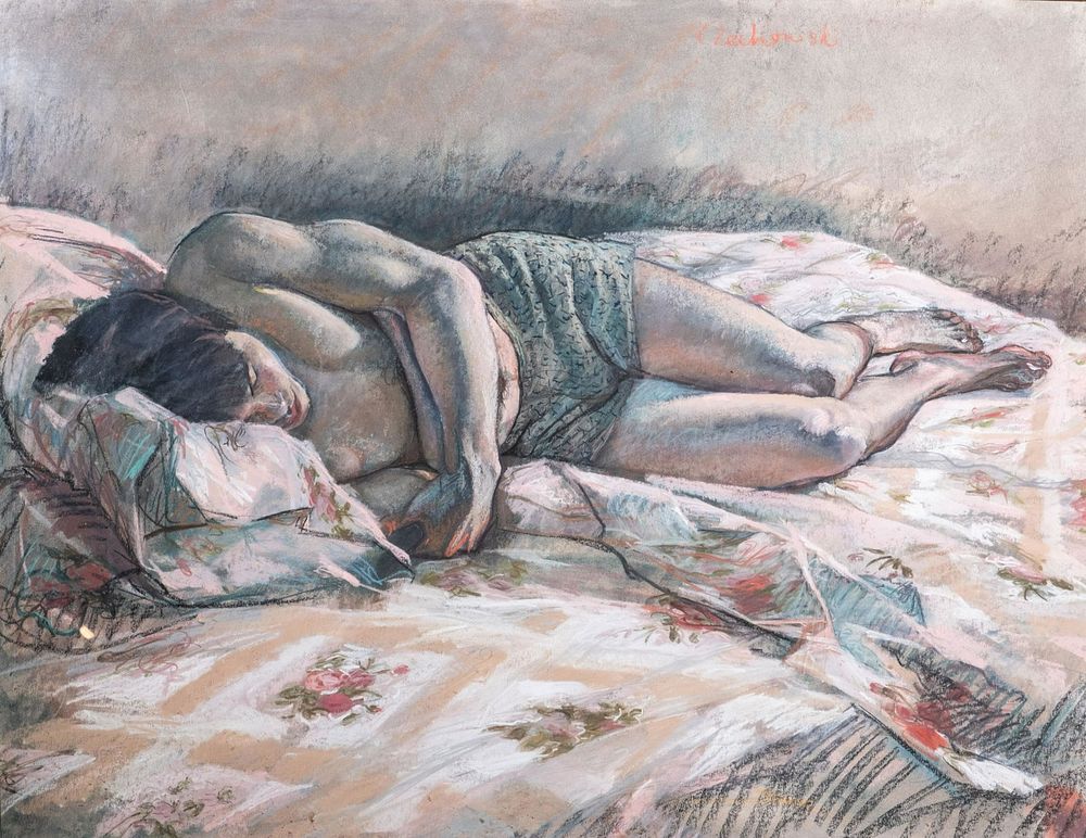 Lot 215: Large Scale Signed Alicia Czechowski Pastel Drawing: Reclining Woman. from the collection of noted