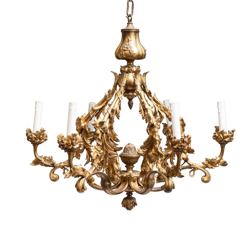 Lot 221: Quality French Antique Bronze Baroque 6 light Chandelier