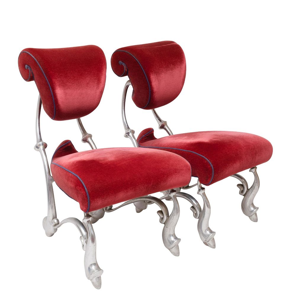 Lot 238: Pair of Rare Iridium Ballet Chairs by Jordon Mozer in Original Upholstery