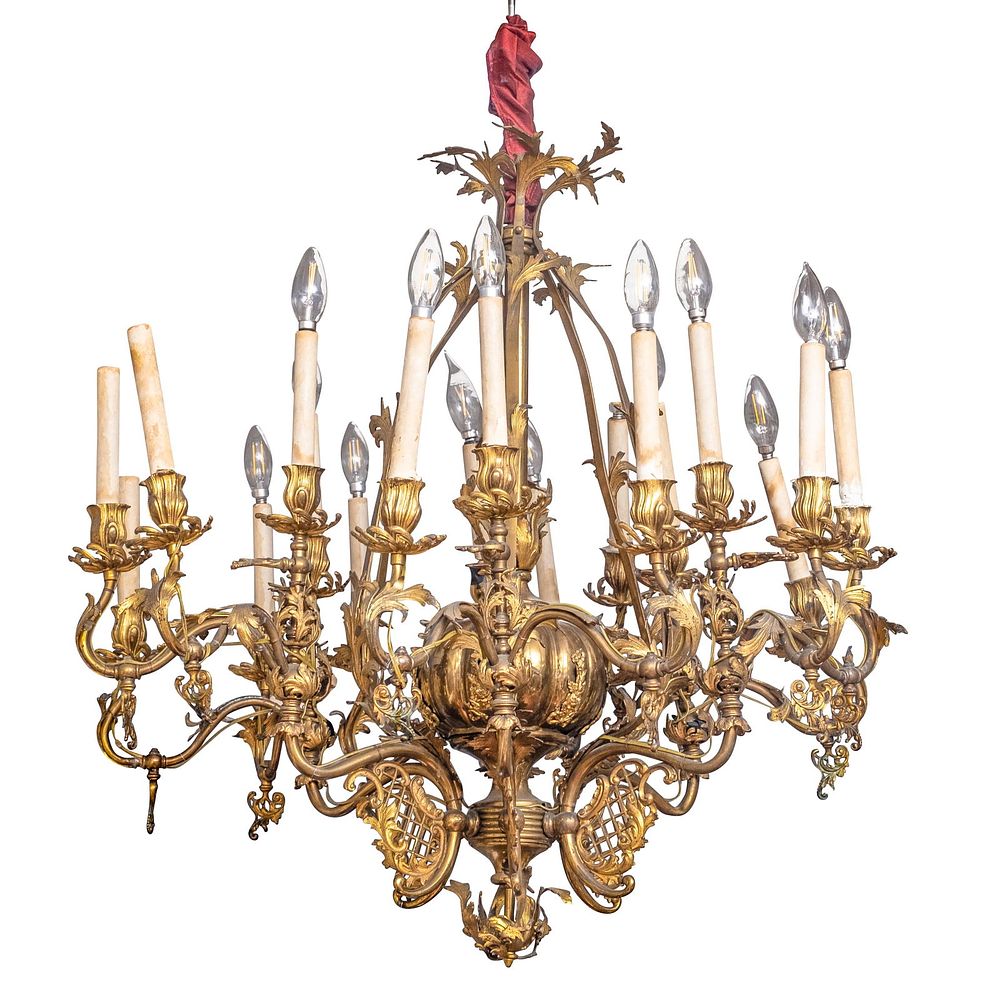 Lot 203: 19th Century Dore Bronze Gasolier/Chandelier, Hunt Slonem/Cordts Mansion, Kingston, NY