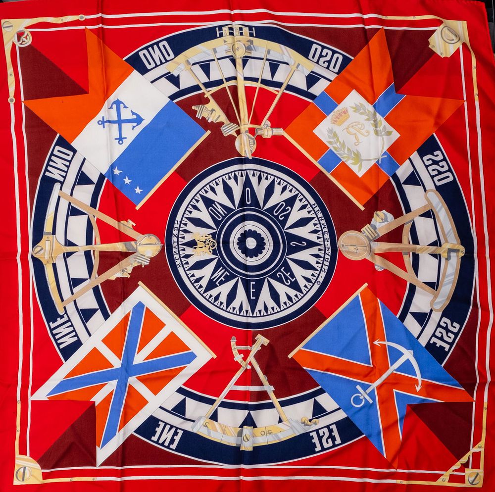 Lot 209: Vintage Hermes Silk Designer French made Scarf 35" x 34"
