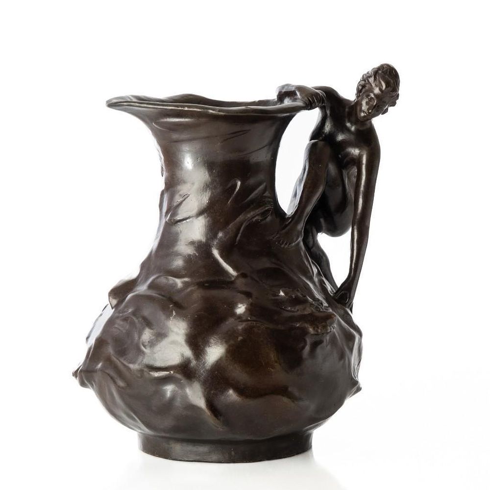Lot 300: Alliot signed french Art Nouveau Period Bronze Pitcher