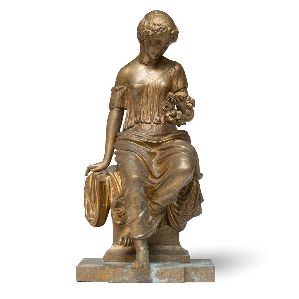 Lot 304: Signed 19th Bronze Figure of Seated Woman