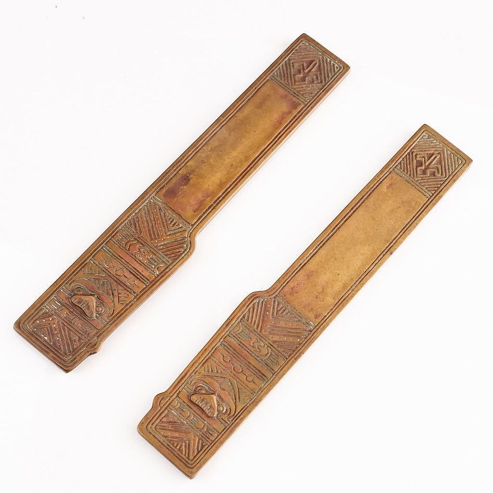 Lot 313: Tiffany Studios, NY. Bronze Blotter Pad Ends in the American Indian Pattern