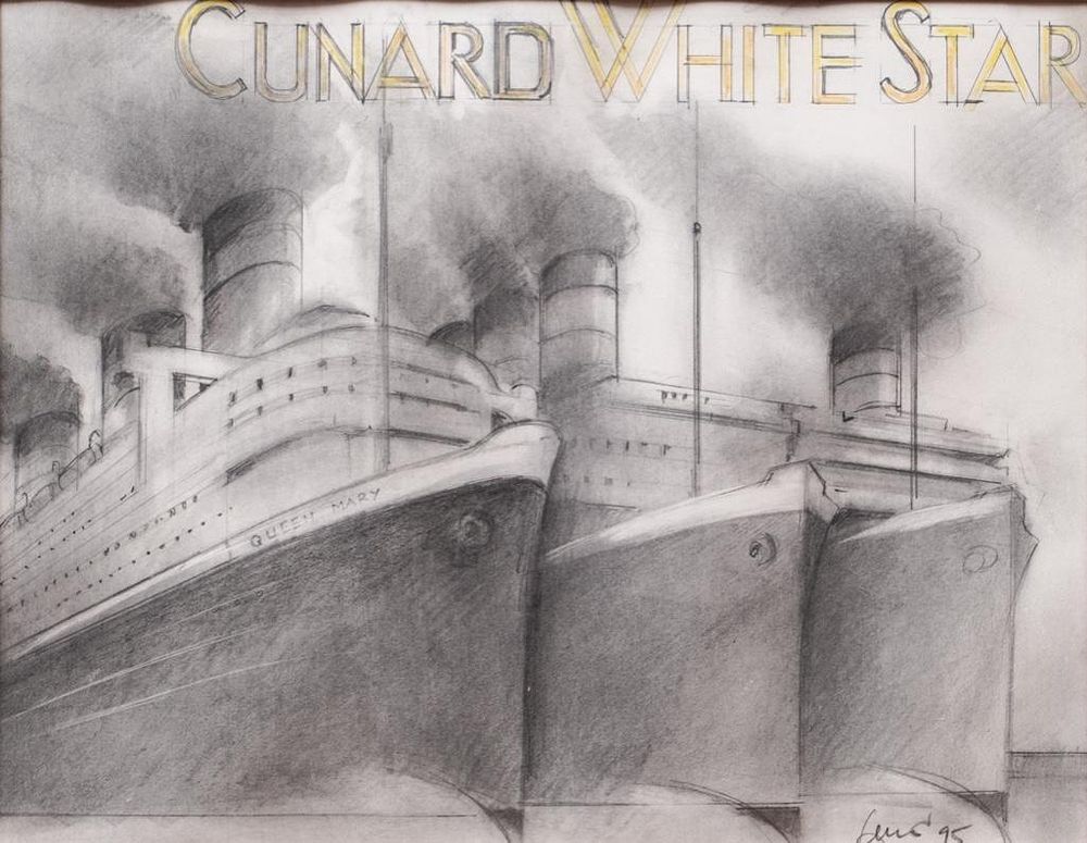 Lot 398: Dante Ferretti 'Cunard, White Star' Signed Advertising maquette by themwell known Academy Award