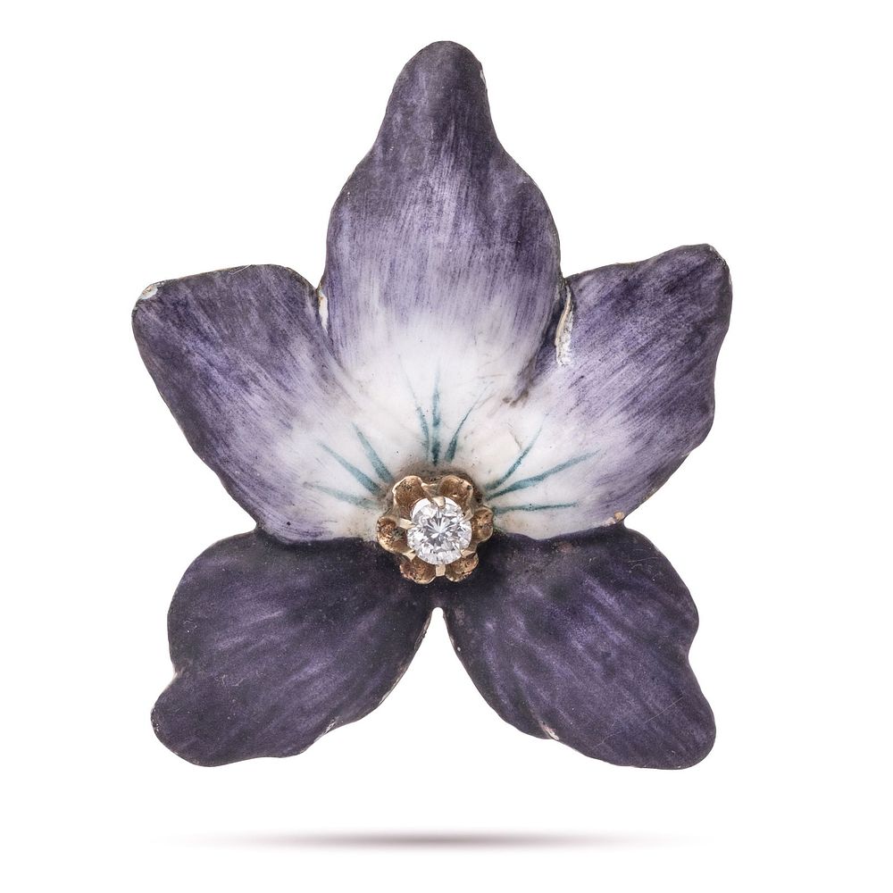 Lot 415: Large Victorian Enamel over 14K Gold and Diamond Brooch
