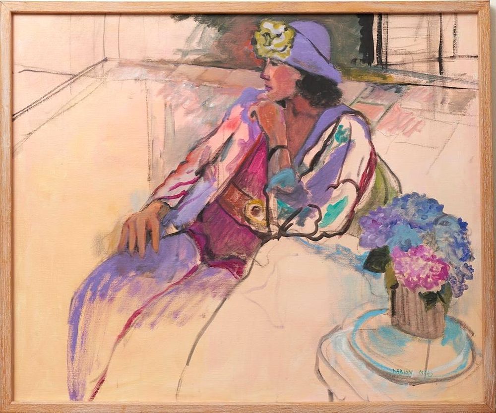Lot 432: Signed Marion Maas, 'Seated Woman'. Oil Painting on Canvas, late 20th Century