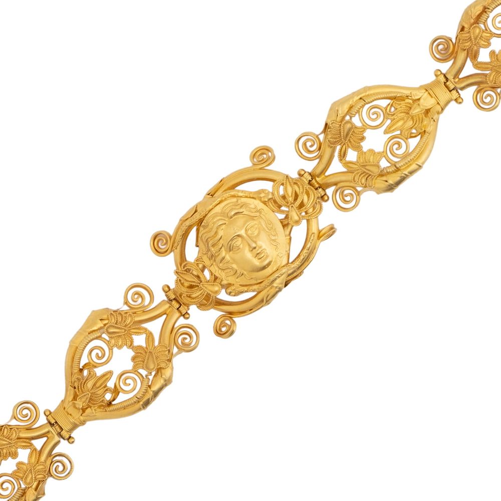 Lot 164: Versace style heavy 22 karat yellow gold Greek Medusa Bracelet