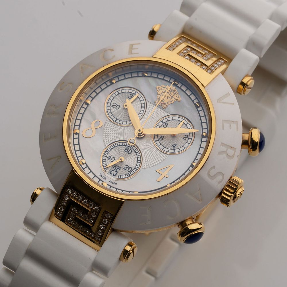 Lot 172: Versace 'Reve' Chronograph Stainless Steel and Ceramic Wristwatch