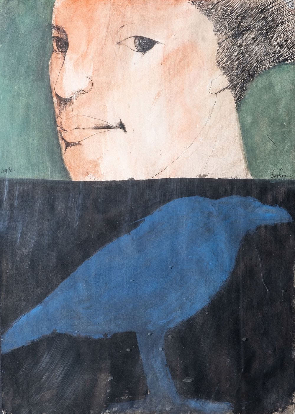 Lot 194: Signed Baskin Mixed Media Watercolor Painting