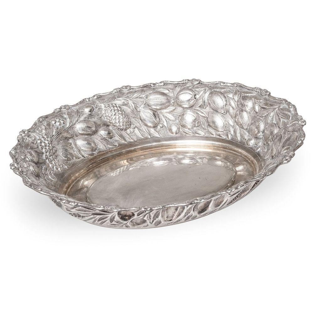 Lot 212: Large Estate Silver Serving Bowl with Fruit Design, mid 20th Century 900 Grade, signed