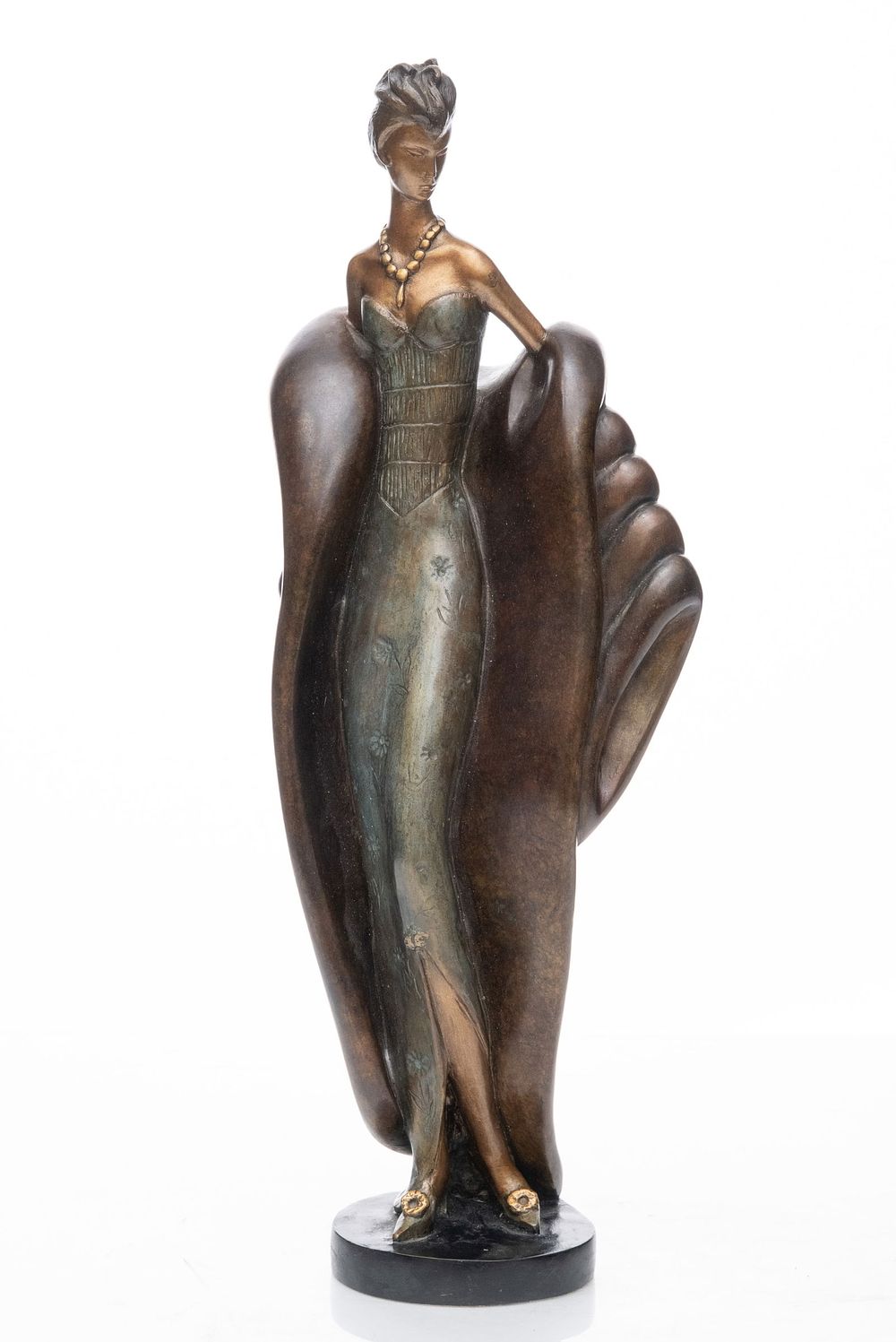 Lot 251: 15 " Signed Erte Style Cold Painted tall Bronze art deco sculpture