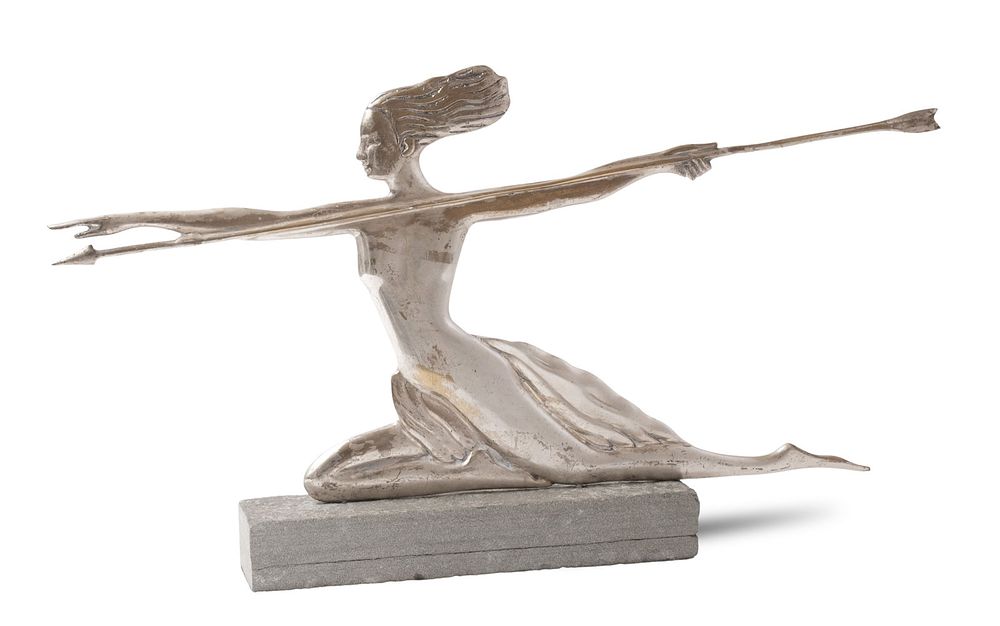 Lot 254: Art Deco Sculpture Amazon Female Warrior In the Manner of Marcel Bouraine Nickel over Bronze,