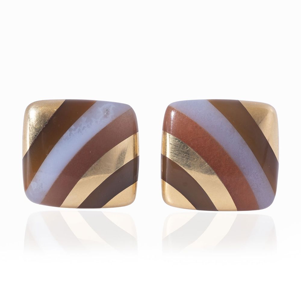 Lot 258: Tiffany and Co. 18K and Inlaid Earrings