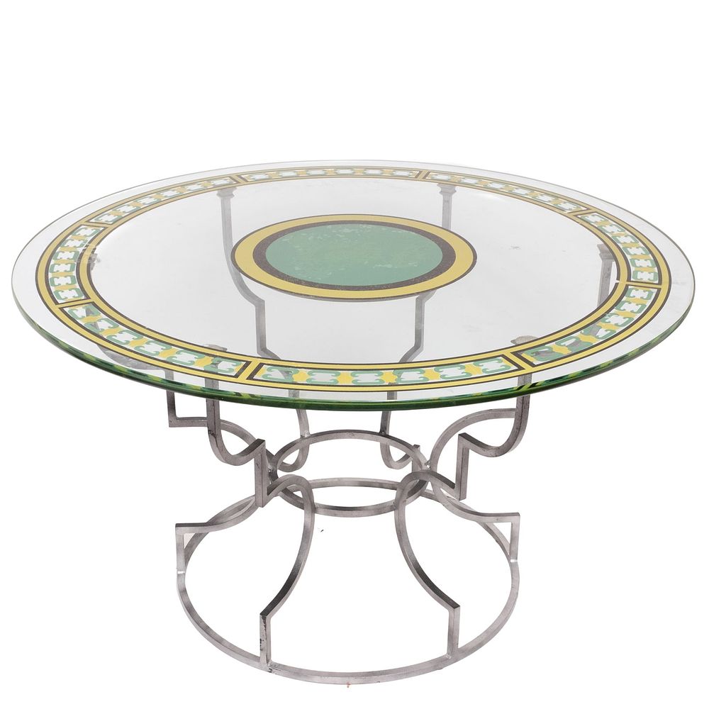 Lot 287: Large 20th century designer iron and Glass Center or dining Table unsigned