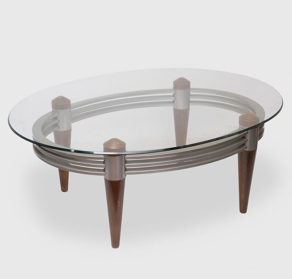 Lot 288: Art Deco design Wood and metal Glass Table