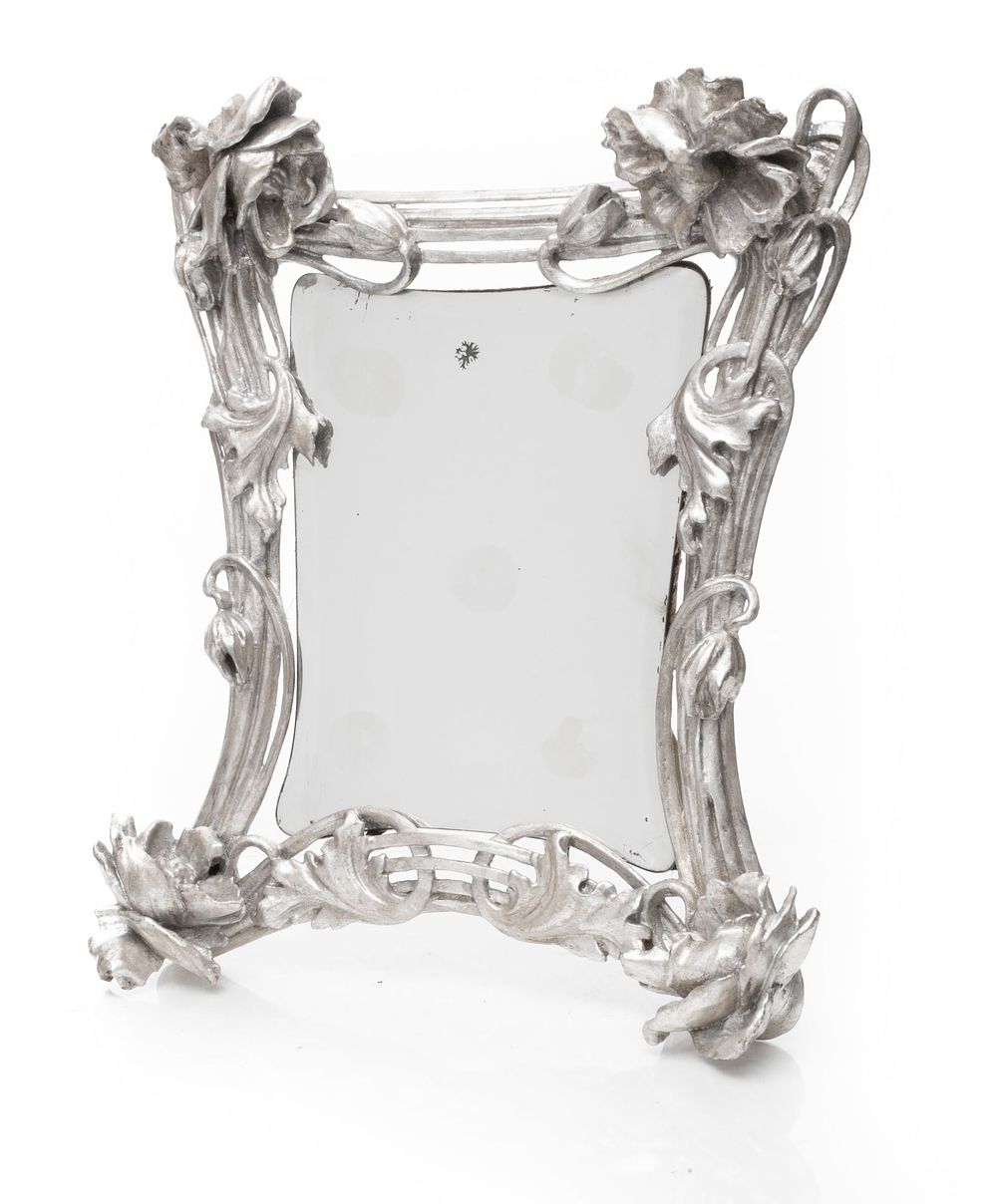 Lot 345: Art Nouveau Silvered Frame Floral And Foliage Mirror 22.75"H x 3.5"W x 19.75"L