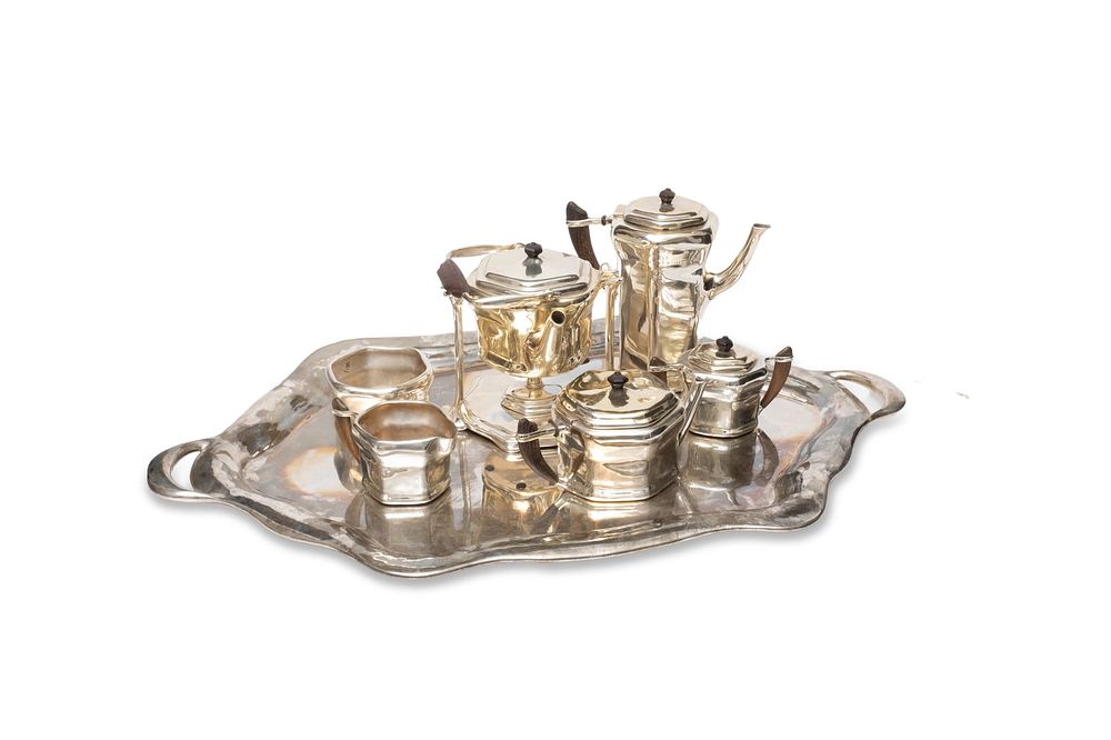 Lot 346: Signed Tiffany Studios Art Nouveau Silvered Tea Set