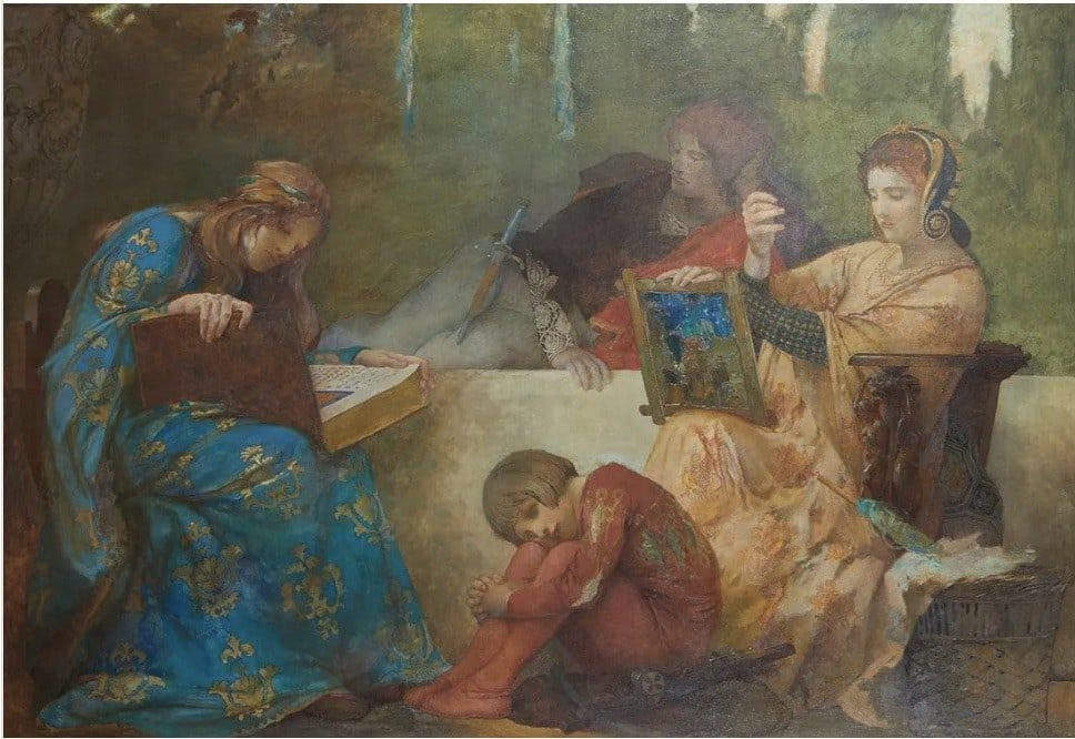 Lot 364: Edwin Howland Blashfield. Important large scale Rennaisance Revival Oil on Canvas dated1914