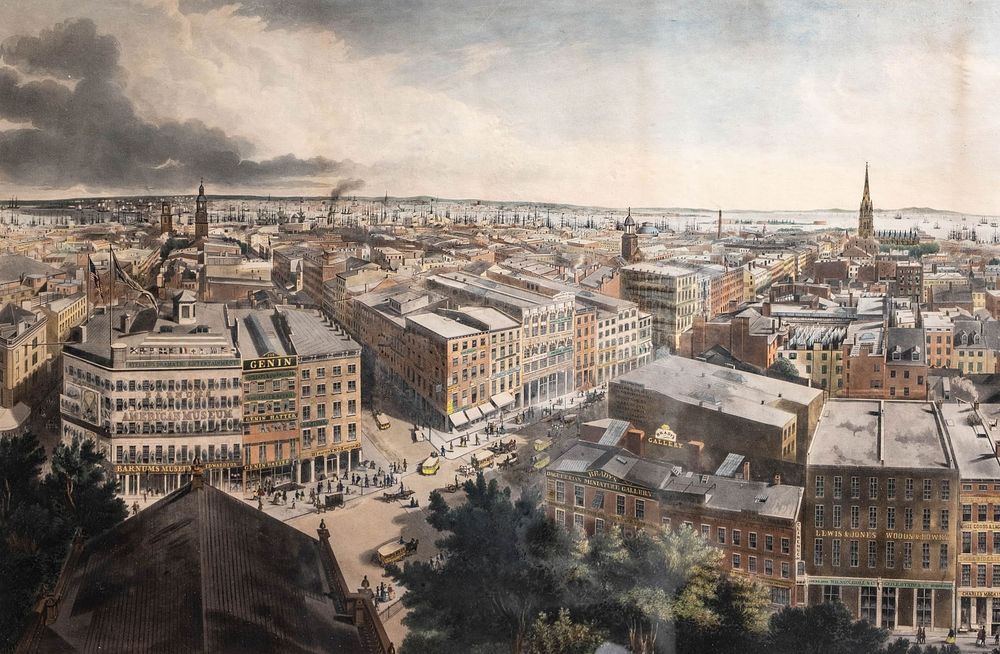 Lot 492: Henry A. Papprill After John William Hill,1849, New York from St Pauls Steeple RARE Hand-colored