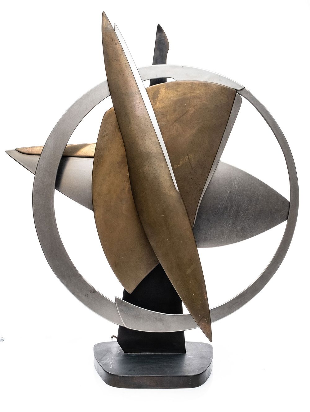 Lot 514: Eric Peltzer "Standing Ring" Mixed Metal Kinetic Propeller Sculpture