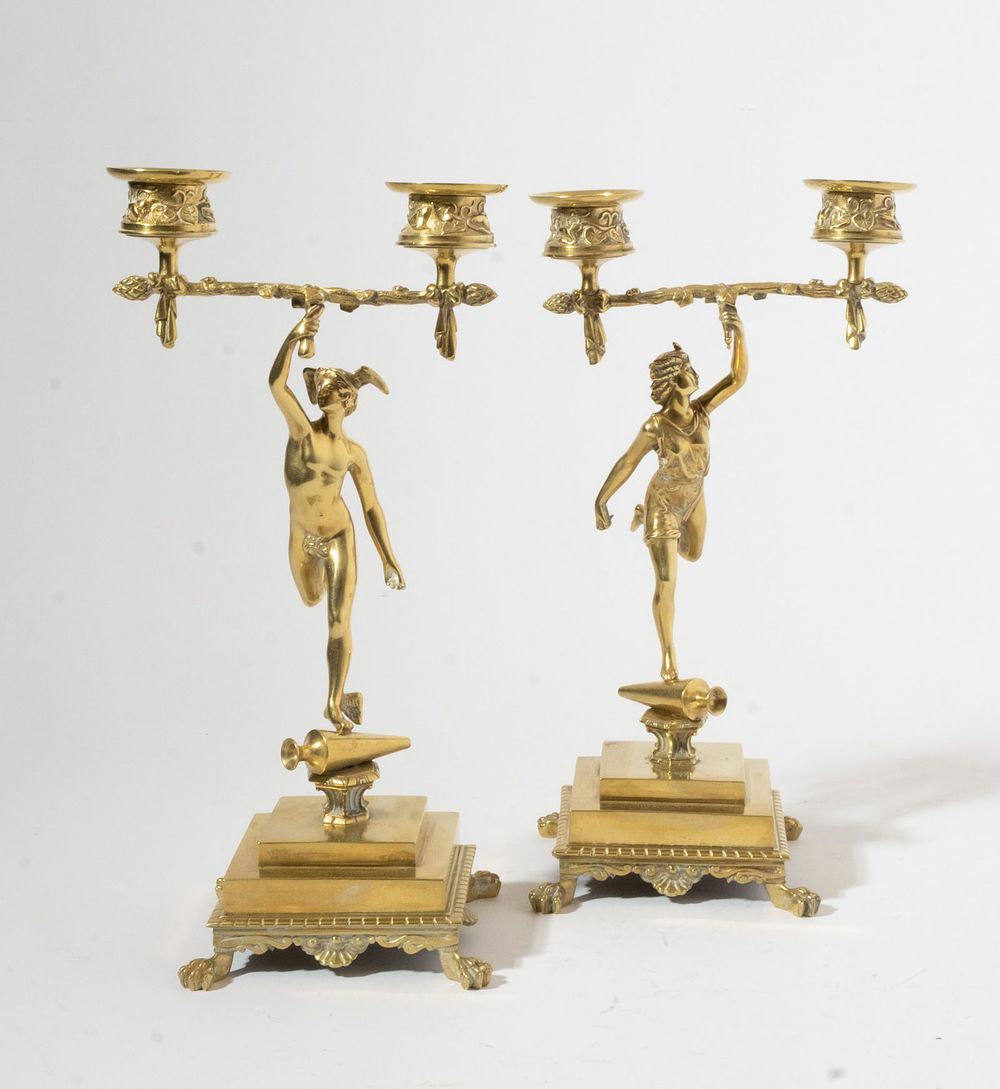 Lot 532: Antique French Bronze Mercury and Venus Candlesticks