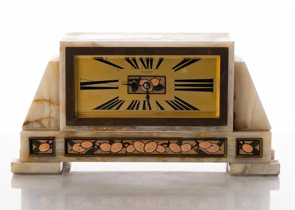 Lot 542: Signed "Seret Freres St. Quentin" Art Deco Marble Clock circa 1930 13"W x 4"D x 6.5"H