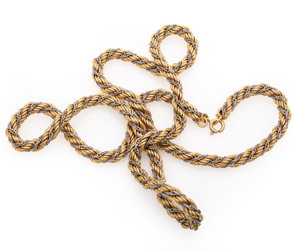 Lot 544: Exceptional Estate 18K Gold Two Tone Rope Necklace