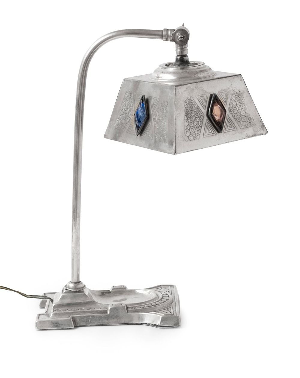 Lot 578: Art Nouveau period signed Industria Argentina desk / table bejeweled lamp, Circa 1910 12"H x 8.5"L x